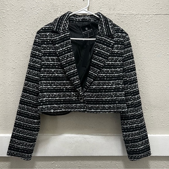 Bagatelle Womens Crop Office One-Button Blazer Black and White NWT Small - Picture 3 of 9